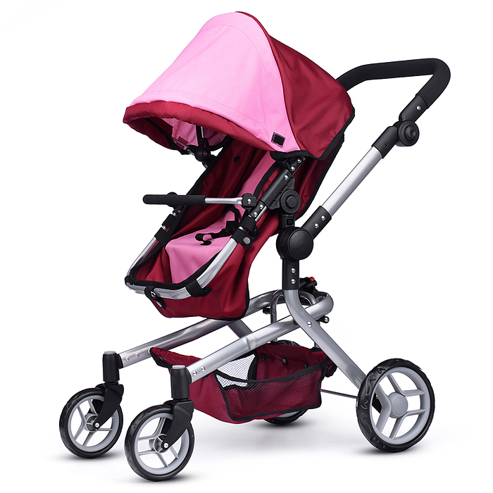 Коляска для кукол 9695A металлическая, регулируемая ручка, с корзиной, цвет розово-бородовый, в паке