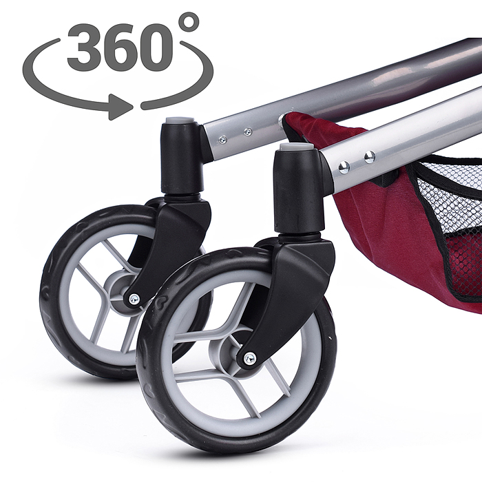 Коляска для кукол 9695A металлическая, регулируемая ручка, с корзиной, цвет розово-бородовый, в паке