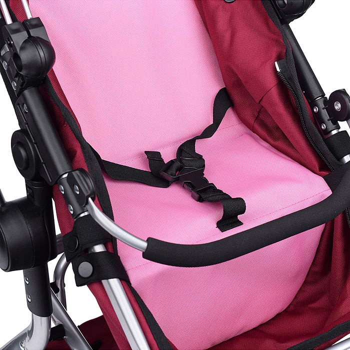 Коляска для кукол 9695A металлическая, регулируемая ручка, с корзиной, цвет розово-бородовый, в паке