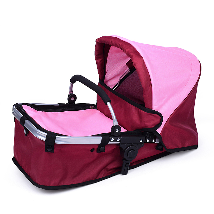 Коляска для кукол 9695A металлическая, регулируемая ручка, с корзиной, цвет розово-бородовый, в паке