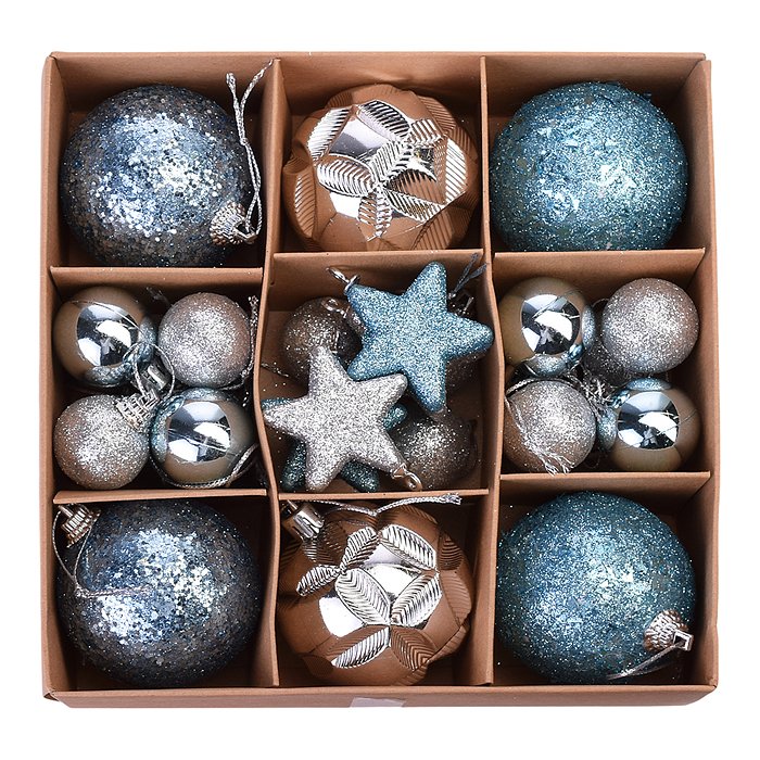 Набор новогодних украшений S2006 "Шарики и звездочки" 3-6см*30шт