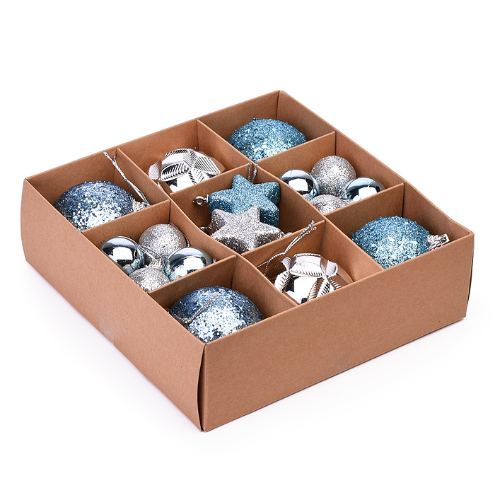 Набор новогодних украшений S2006 "Шарики и звездочки" 3-6см*30шт