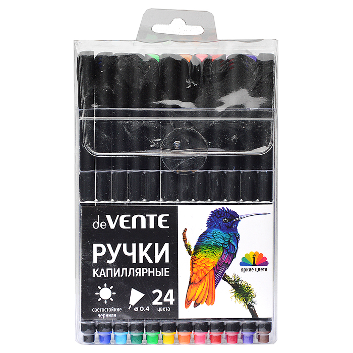 Набор ручек капиллярных "Drops" 24 цвета, d=0,4 мм, с круглым черным корпусом