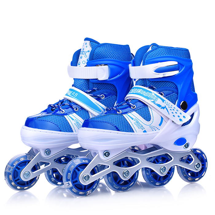 Ролики детские, размер S, синие (со шлемом и защитным снаряжением)