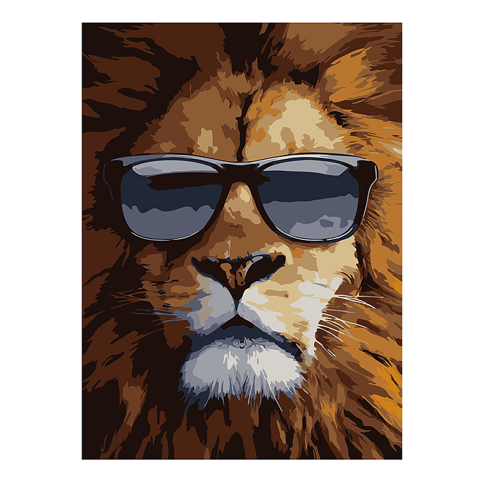 Холст с красками 22х30 по номерам "Крутой лев в очках" (14цв.) 
