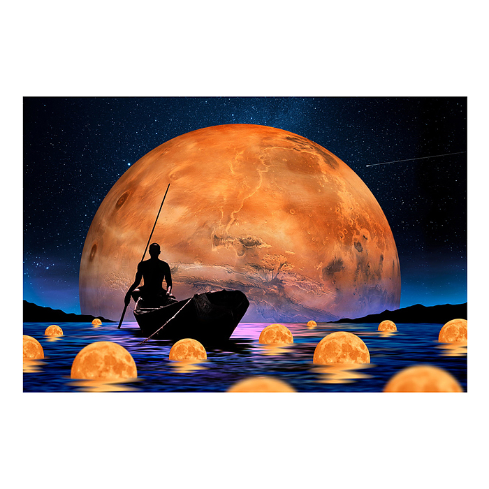 Холст с красками 22х30 по номерам "Путешествие к Луне" (14цв.) 