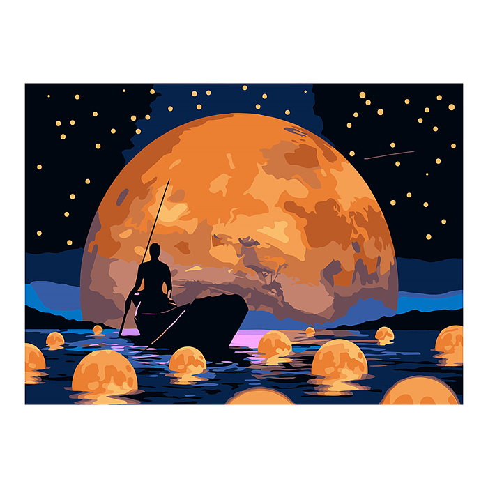 Холст с красками 22х30 по номерам "Путешествие к Луне" (14цв.) 