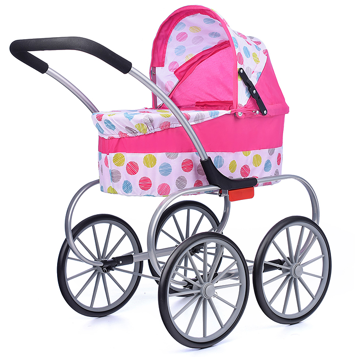 Коляска-люлька 9629 для кукол, металлическая, цвет розовые круги, в пакете