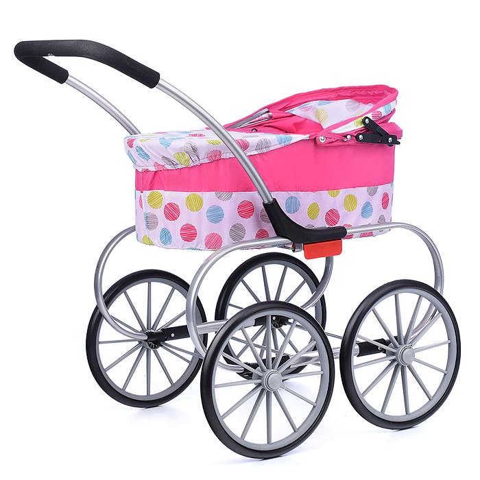 Коляска-люлька 9629 для кукол, металлическая, цвет розовые круги, в пакете