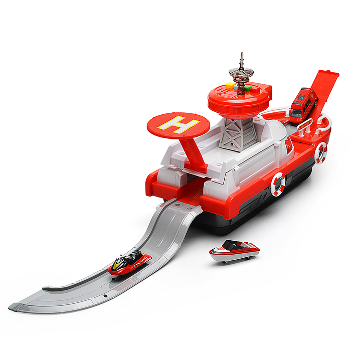 Катер 660-A247 в комплекте с машиной, красный, в коробке
