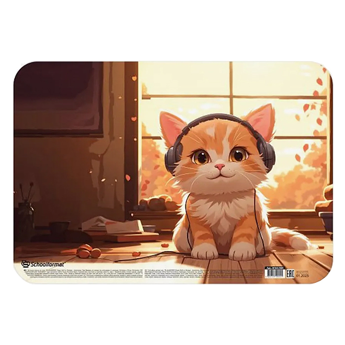 Настольное покрытие для творчества Лоу-фай коты 33х23 см пластик оранж. с принтом