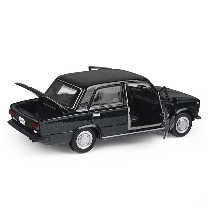 Машина металл ВАЗ-2101 12 см, (двери, багаж, черный) инерц, в коробке