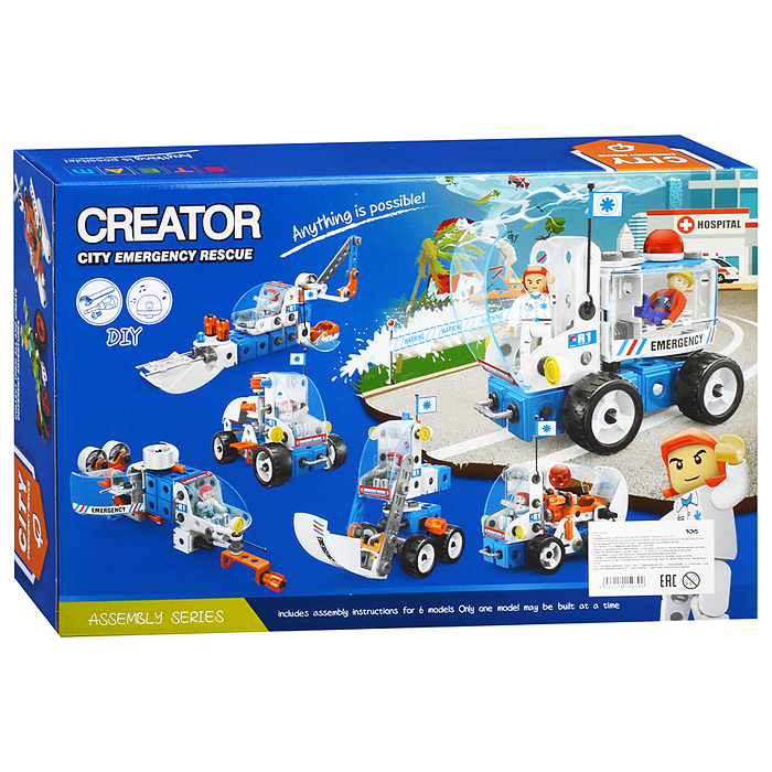 Конструктор J-7788 "Спасательная служба" (117 дет.) в коробке