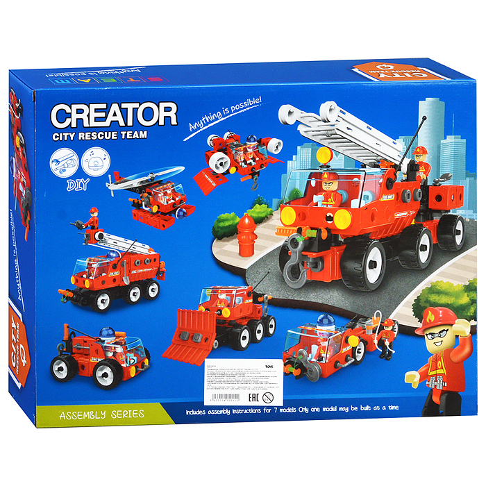 Конструктор J-7771 "Пожарный транспорт " (159 дет.) в коробке