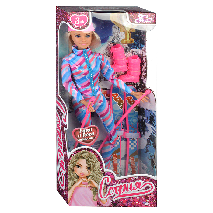 Кукла 29см София, руки и ноги сгиб, лыжница, в коробке
