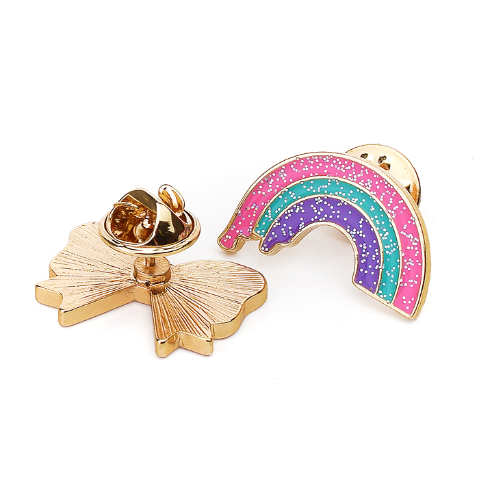 Набор значков "Kitty" эмалированные, размер изделий: котенок 2x3 см, радуга 2,5x1,7 см, сер