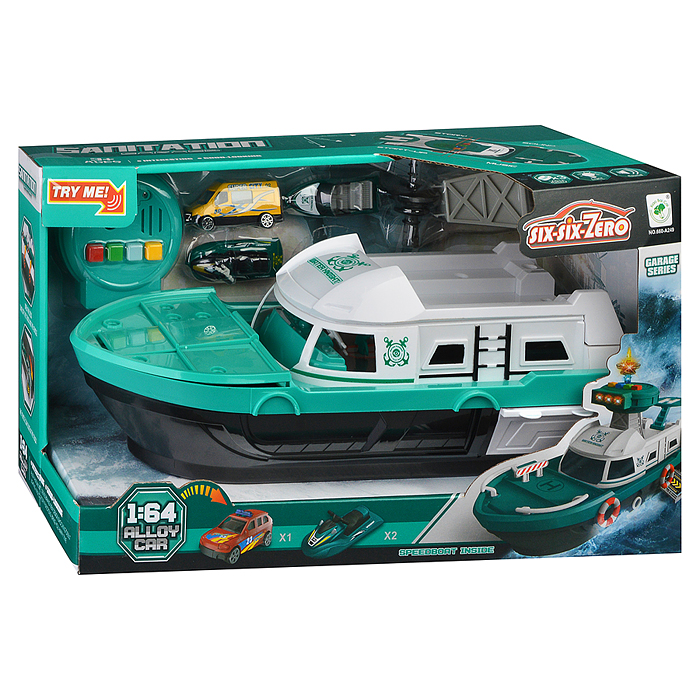 Фото к товару Катер 660-A249 в комплекте с машиной, зеленый, в коробке Катер 660-A249 в комплекте с машиной, зеленый, в коробке