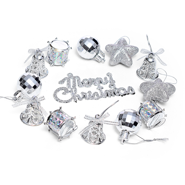 Набор новогодних украшений S2001-2 3см*13шт серебро