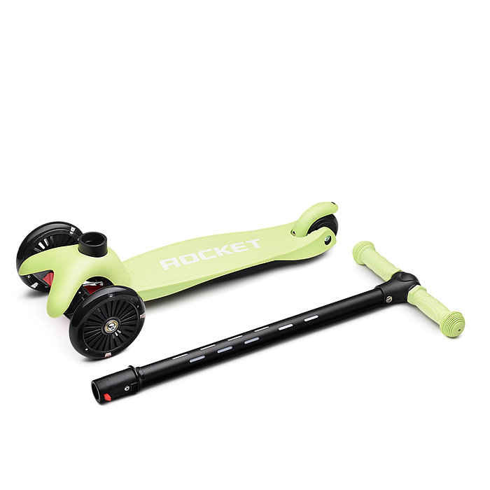 Самокат 3-х колесный ROCKET,колеса PU со светом, светящаяся стойка, ABEC 7, зеленый