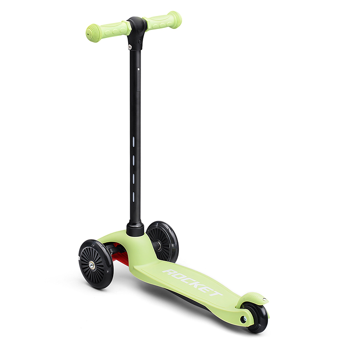 Самокат 3-х колесный ROCKET,колеса PU со светом, светящаяся стойка, ABEC 7, зеленый