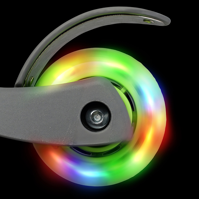 Самокат 3-х колесный ROCKET,колеса PU со светом, ABEC 7, серый