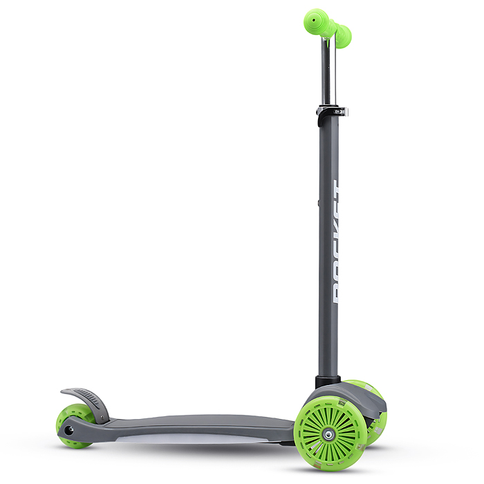 Самокат 3-х колесный ROCKET,колеса PU со светом, ABEC 7, серый