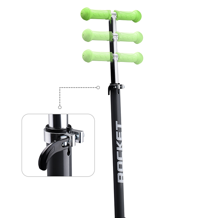 Самокат 3-х колесный ROCKET,колеса PU со светом, ABEC 7, серый