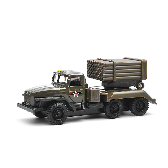 Машина металл Армия России Урал с ракетами 12 см, двери, инерция