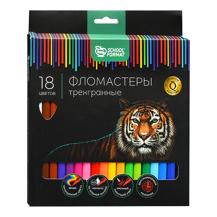 Фломастеры 18 цв. "Дикая планета" классические трехгран. корп. стандартные карт. упак.