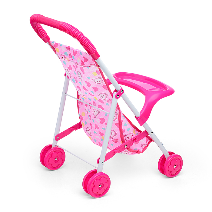 Коляска кукольная CS6819B (металлическая, складная, цвет розовый, с принтом) в пакете