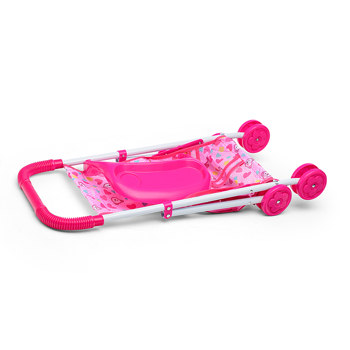 Коляска кукольная CS6819B (металлическая, складная, цвет розовый, с принтом) в пакете