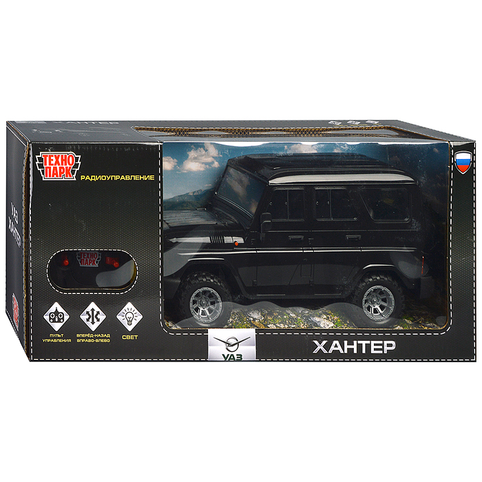 Машина UAZ Hunter 30 см, р/у (свет, черный) в коробке