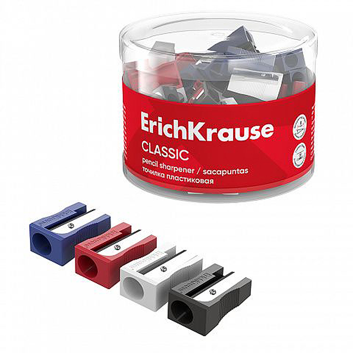 Точилка пластиковая EasySharp, Classic, ассорти (в тубусе по 60 шт)