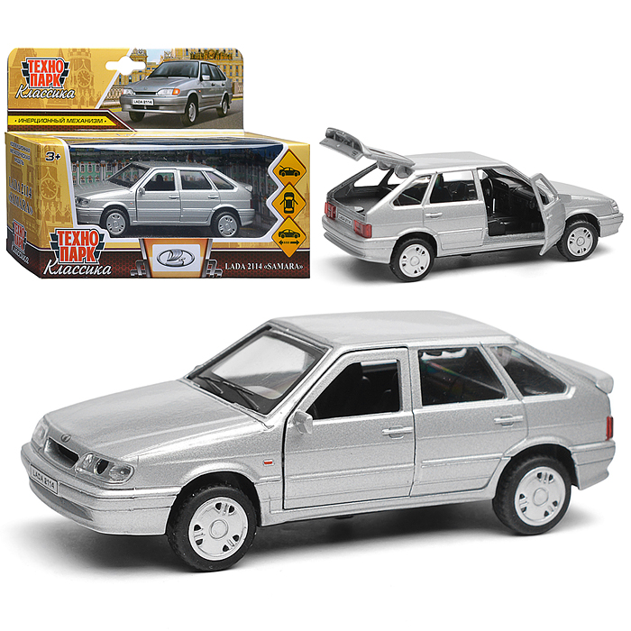 Машина металл LADA-2114 "SAMARA" 12 см, двери, багаж, инерц, серебристая