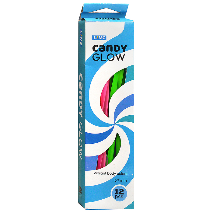 Ручка шарик. Linc Candy Glow синий 0,7 мм ассорти кругл. корп. игольчатый наконечник