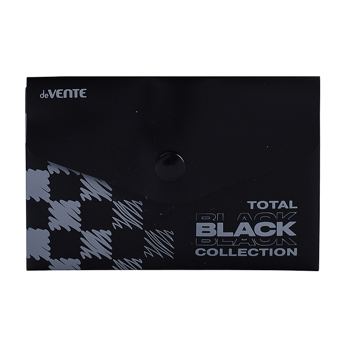 Папка-конверт на кнопке "TOTAL BLACK" A7 (105x74 мм) 180 мкм, непрозрачная черная с дизайно