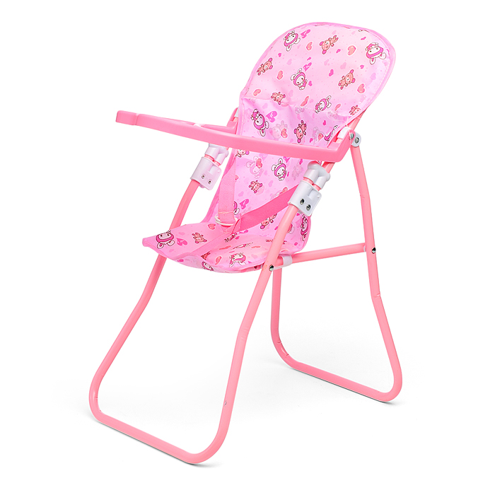 Кукольный стульчик для кормления 828 (металлический, складной, цвет розовый, с принтом) в пакете