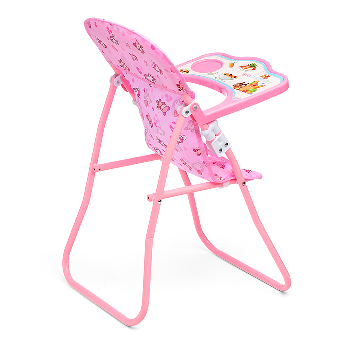 Кукольный стульчик для кормления 828 (металлический, складной, цвет розовый, с принтом) в пакете