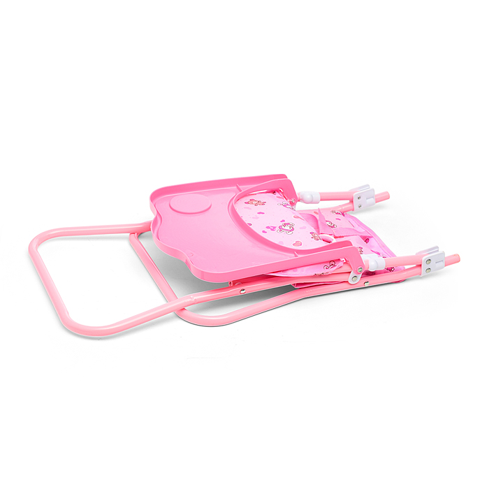 Кукольный стульчик для кормления 828 (металлический, складной, цвет розовый, с принтом) в пакете