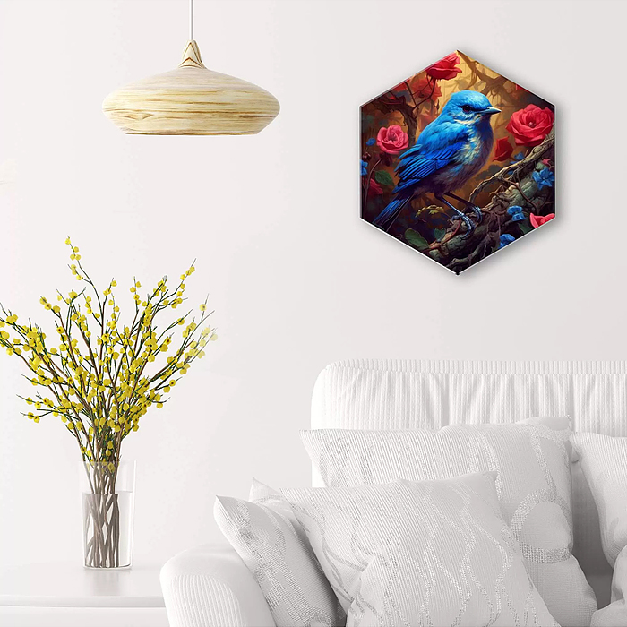 Картина по номерам 37х32 "Синяя птица удачи" гексагон (27 цветов)