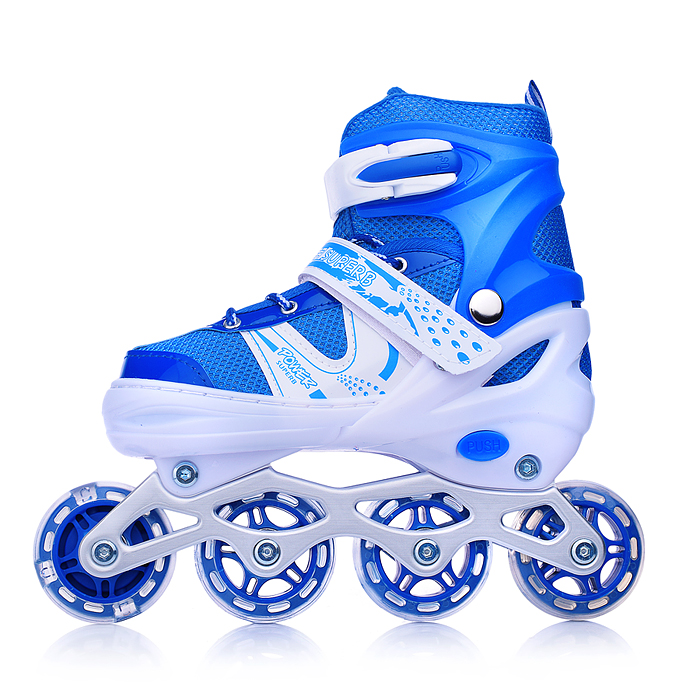 Ролики детские, размер M, синие (со шлемом и защитным снаряжением)