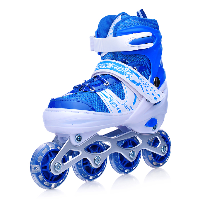 Ролики детские, размер M, синие (со шлемом и защитным снаряжением)