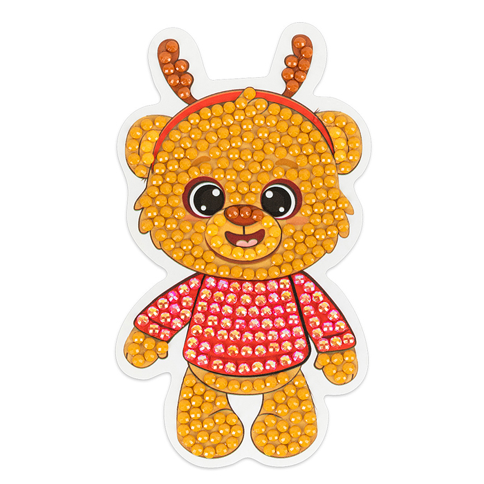 Кристальная (алмазная) мозаика магнит "Праздничный мишка" 5.5х10.5 см