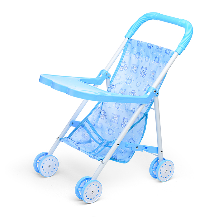 Коляска кукольная CS6819BL (металлическая, складная, цвет голубой, с принтом) в пакете