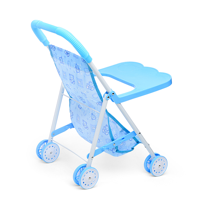 Коляска кукольная CS6819BL (металлическая, складная, цвет голубой, с принтом) в пакете