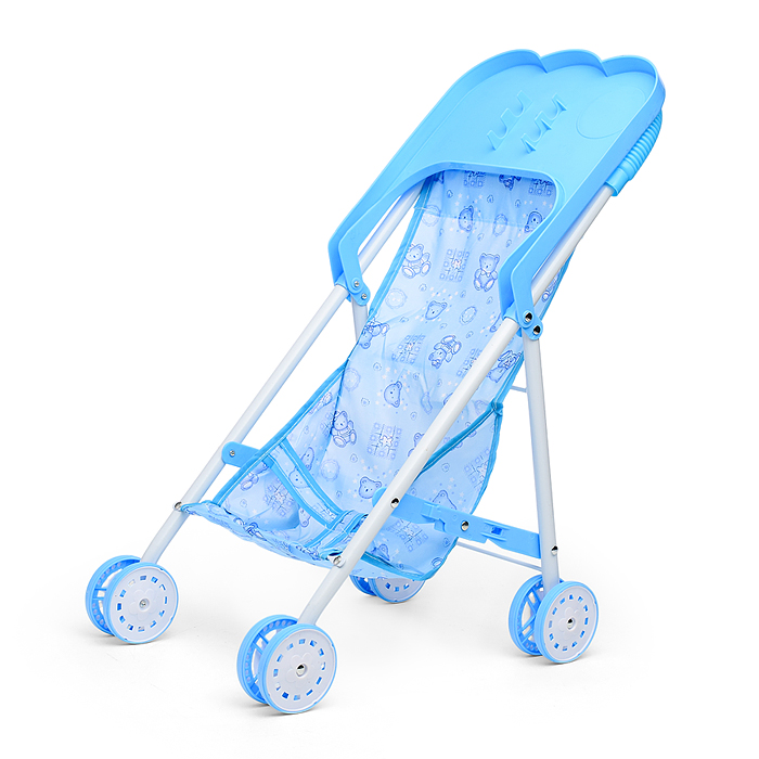 Коляска кукольная CS6819BL (металлическая, складная, цвет голубой, с принтом) в пакете