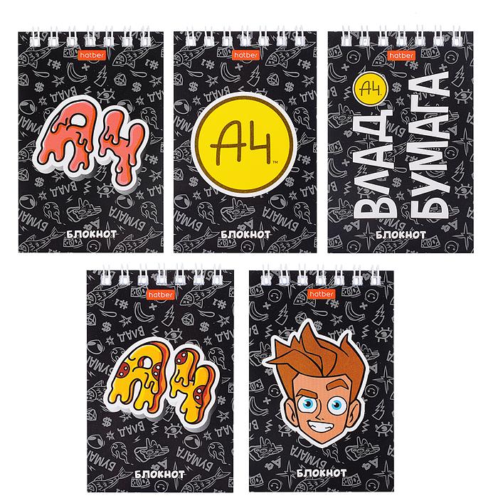 Блокнот А7 40л клетка "Влад А4" на гребне в дисплее 