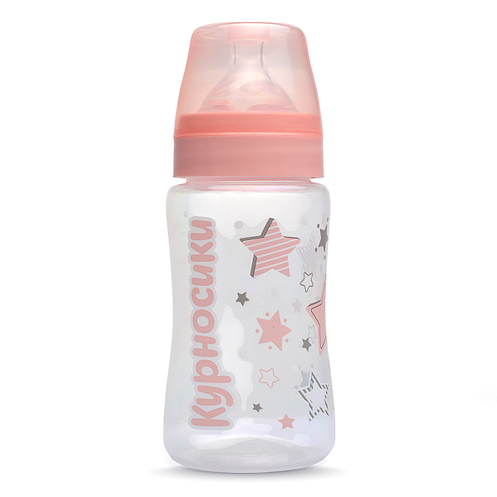 Бутылочка широкое горло с силиконовой соской без ручек "Звезды" розовый, 250 мл
