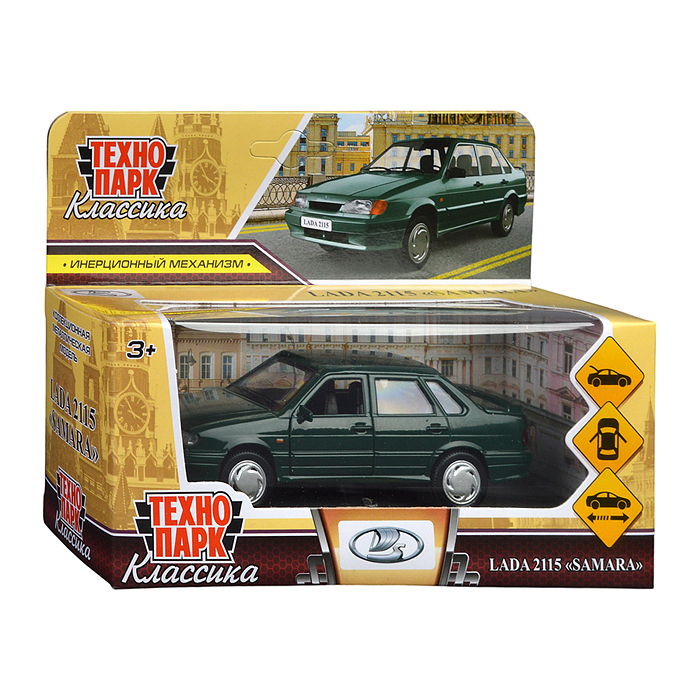Машина металл ВАЗ-2115 "Самара" 12 см, (двери,темно-зеленый) в коробке