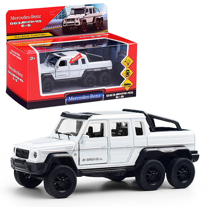 Машина металл свет-звук Mercedes-Benz G63 amg6х6 дв, инер., багаж. 14см 1:32 